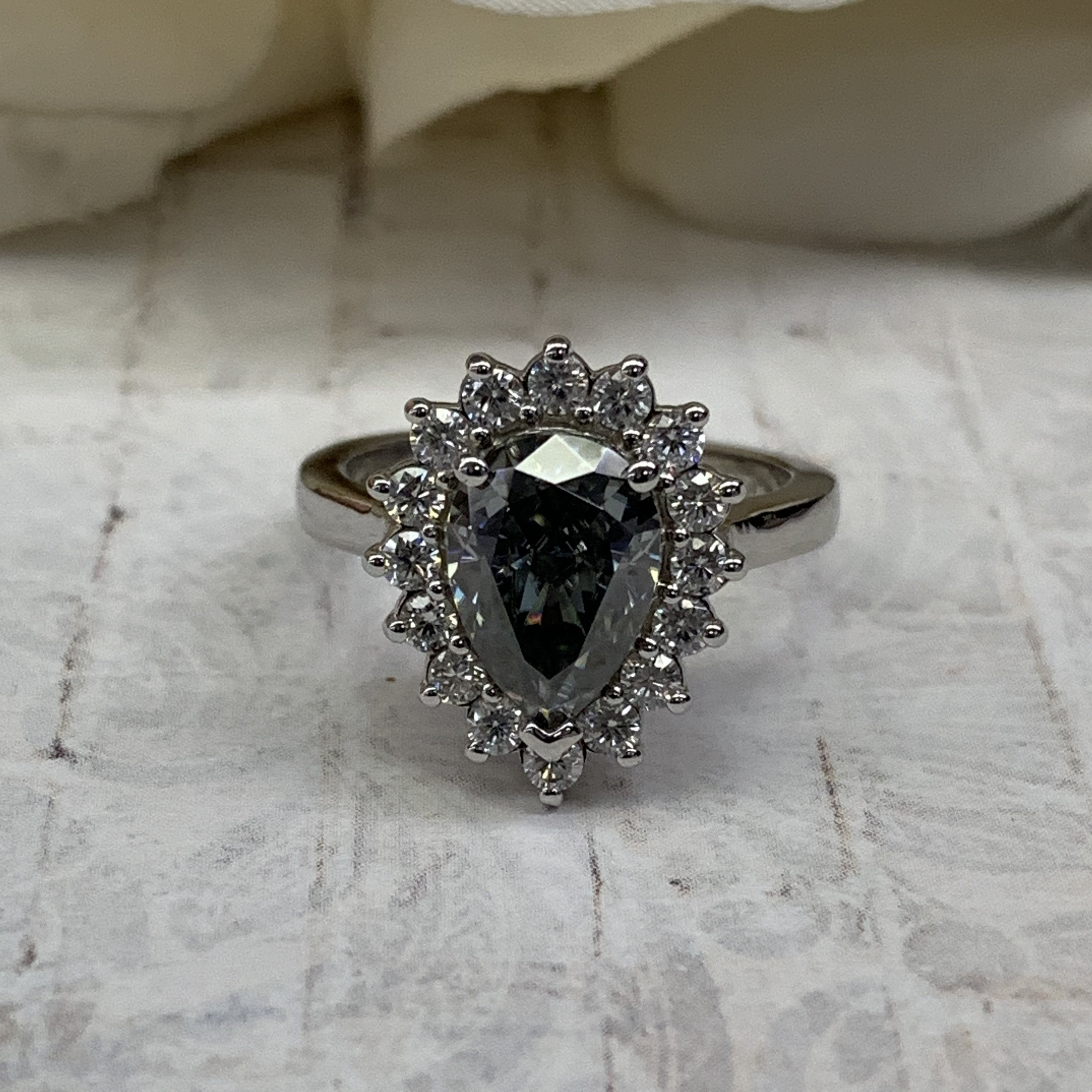 1.77Carat Round Moissanite Halo Wedding Engagement Ring Set 14K White Gold Over 