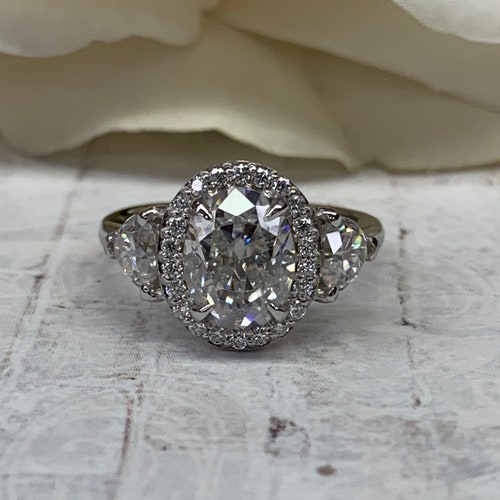 Oval Cut Moissanite Vintage Engagement Ring 14k White Gold Etsy