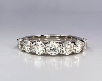 Moissanite Round Brilliant Seven Stone Anniversary Band For Her, Round Moissanite 14K White Gold Ladies Wedding Band, Mothers Ring    #6896