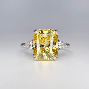 4.00 CT Yellow Radiant Cut Engagement Ring 14K White Gold, Unique Three Stone Engagement Ring For Women Anniversary Ring Promise Ring, #7226