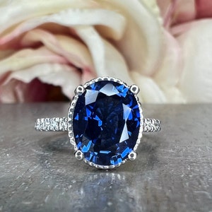 Blue Sapphire Solitaire Engagement Ring White Gold Oval - Etsy