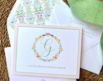 Juego de tarjetas de regalo personalizadas con notas dobladas en cartulina de 110 libras con acabado de lino. Dirección de remitente y forro de sobre opcionales (S07)
