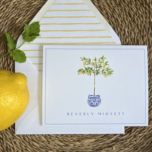 Lemon Topiary Stationery Chinoiserie Note Cards Blue and White Ginger Jar Folded Notecards