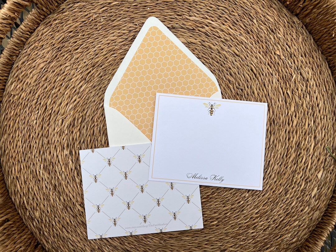 Personalized Bee Stationery Flat Note Cards With Bee and Honeycomb ...