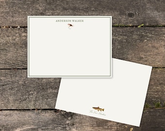 Fly fishing Notecards  for Men/Boys Personalized Stationery Fly and Brown Trout, Father’s Day Gift, Groomsman gift