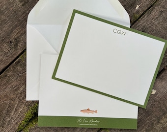 Personalized Stationery for Men/Boys, Rainbow Trout Flat Notecards with Initials/Name, Graduation Present Groomsmen Gift, Father’s Day (S05)