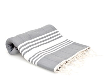 100% Cotton Large Turkish Bath Towel - Peshtemal - Fouta Towel - Beach Cover Up - Blanket - Gray