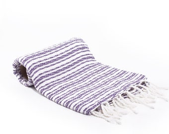 50/50 Cotton Bamboo Blend Peshtemal - Turkish Towel - Fouta -  Purple