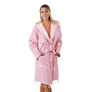 Striped Kimono Turkish Towel Robe 100% Cotton Peshtemal Beach Bath Robe Caftan image 2