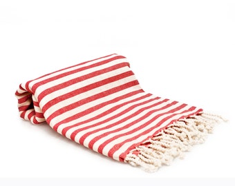 100% Cotton Turkish Towel - Fouta - Peshtemal Towel - Red