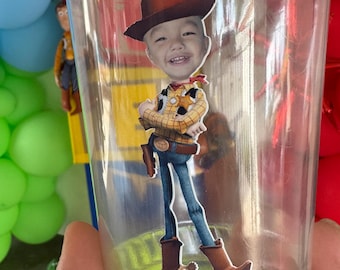 Toy Story Custom Woody Face Photo Waterproof stickers, set of 14, Birthday Party, Water Resistant, Personalized, Party Favors