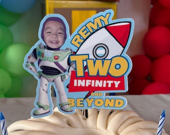Toy Story Custom Buzz Lightyear Face Photo Waterproof Cake Topper, Birthday Party, Water Resistant, Personalized, Two Infinity and Beyond