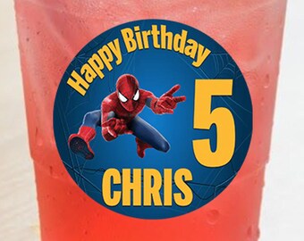 Spiderman Birthday custom water resistant  stickers, (set of 12) for Spider-Man Birthday Party, Favors, Thank You