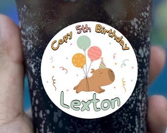 Capybara custom personalized waterproof/water resistant  stickers, (set of 12) for Birthday, Capy Birthday, Kawaii, Happy Birthday, Cute