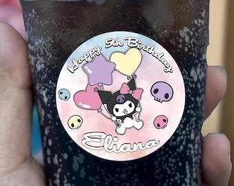 Kuromi custom personalized waterproof/water resistant  stickers, (set of 12) for Birthday, Hello Kitty and Friends, Kawaii Birthday, Sanrio