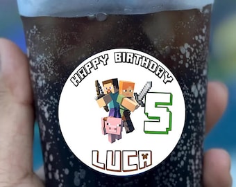 Mine Crafted custom water resistant  stickers, (set of 12) for Gaming Birthday Party, Mining, Gamers, Creeper, Thank You, Favors