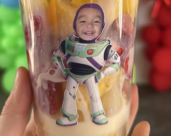 Toy Story Custom Buzz Lightyear Face Photo Waterproof stickers, set of 10, Birthday Party, Water Resistant, Personalized, Party Favors
