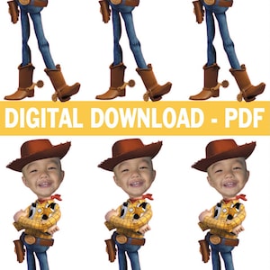 May include: Digital download featuring a cartoon cowboy character with a child's face. The character wears a brown hat, yellow plaid shirt, blue jeans, and brown boots. The image includes the text "DIGITAL DOWNLOAD - PDF".