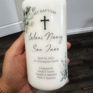 Vela de bautismo personalizada, bautizo, vela para bautizo, comunión, reconciliación, día del nombre, vela personalizada Unity, eucalipto, oro