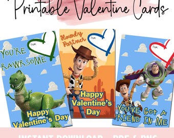 Printable Toy Story Valentine Card Exchange for Kids, School, Class, Woody, Buzz, Rex, pdf, png, digital download