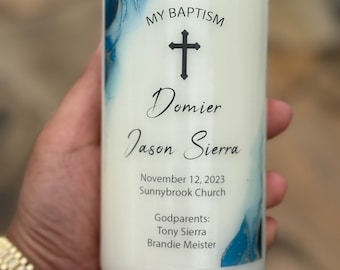 Personalized Baptism Candle, Boy, Christening, Vela Para Bautizo, Communion, Reconciliation, Naming Day, Unity Custom Candle,blue, gold
