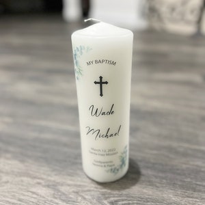 Personalized Baptism Candle, Boy, Girl Christening, Vela Para Bautizo, Communion, Unity Custom Candle, Eucalyptus, 3x9 inches