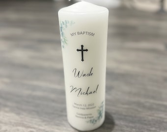 Personalized Baptism Candle, Boy, Girl Christening, Vela Para Bautizo, Communion, Unity Custom Candle, Eucalyptus, 3x9 inches