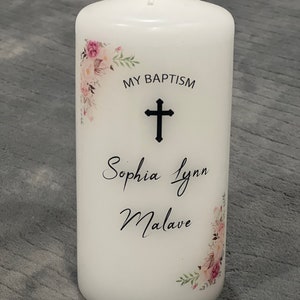 Personalized Baptism Candle, Girl Christening, Vela Para Bautizo, Communion, Reconciliation, Naming Day, Unity Custom Candle, pink flowers