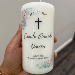 Personalized Baptism Candle, Girl Christening, Vela Para Bautizo, Communion, Reconciliation, Naming Day, Custom Candle, rustic pink flowers