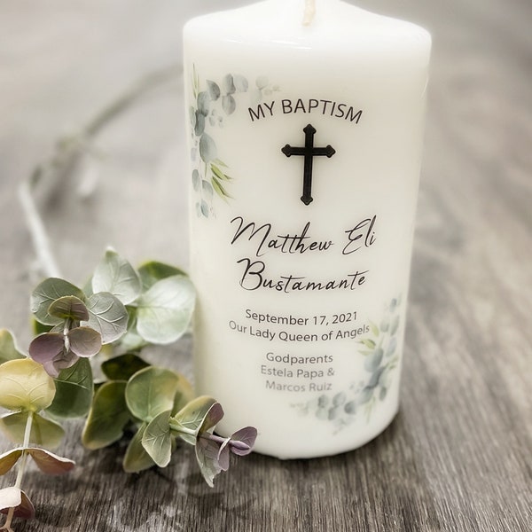 Personalized Baptism Candle, Boy, Girl Christening, Vela Para Bautizo, Communion, Reconciliation, Naming Day, Unity Custom Candle,eucalyptus