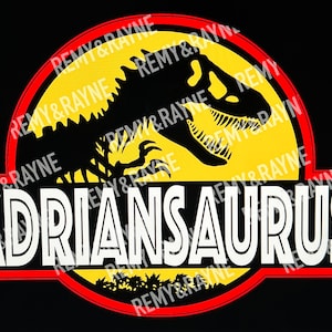 Jurassic Park themed custom name stickers, (set of 10) for Jurassic World Birthday Party, Dinosaurs, Red