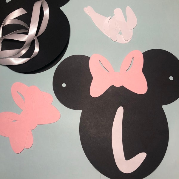 DIY Minnie Mouse Banner, Disney Banner, Glitter Banner, Bunting, Minnie Mouse Birthday, Minnie Mouse Baby Shower