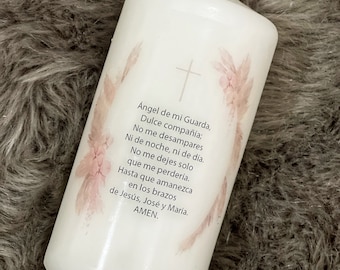 Personalized Boho Baptism Candle, Prayer, Guardian Angel, Christening, Bautizo, Communion, Angel De La Guarda