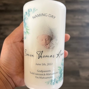 Personalized Baptism PHOTO Candle, Boy, Girl Christening, Vela Para Bautizo, Communion, Reconciliation, Naming Day,eucalyptus