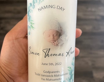 Personalized Baptism PHOTO Candle, Boy, Girl Christening, Vela Para Bautizo, Communion, Reconciliation, Naming Day,eucalyptus