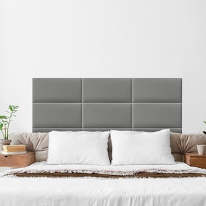 SOFIA Grey Upholstered Wall Cushion Fabric Panel Bed Headboard Padded wall panels Velour Decoration Panel Kids Room Bedroom