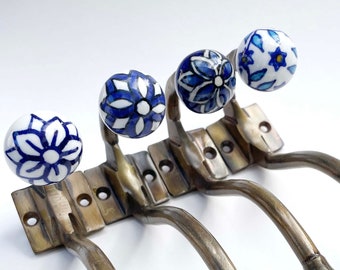 Crochets pour penderie fleuris bleus Crochets d'entrée avec fleurs bleues - Crochets muraux simples de style vintage