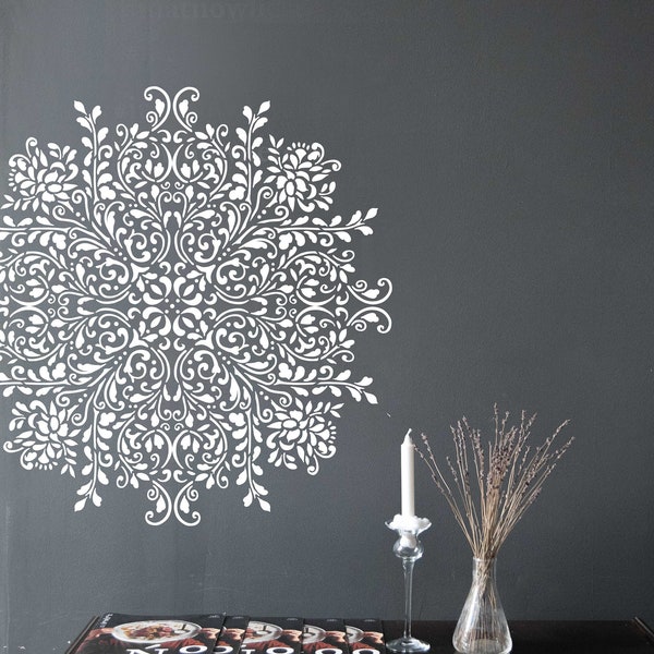 CLEMATIS - Large Mandala Wall Stencils for Painting - Furniture Stencils - Large Floral Mandala wall stencil 40 50 60 80 cm