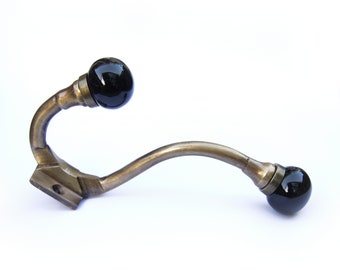 Black Wardrobe hook in Vintage style. Single Entryway wall hooks Antique Bronze Metal with ceramic knob