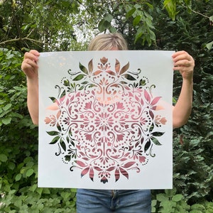 BLOOM - 55 cm Full Circle Large Mandala Wall Stencils for Painting - XXL Yoga Mandala stencil - Furniture Stencils Floor Stencils