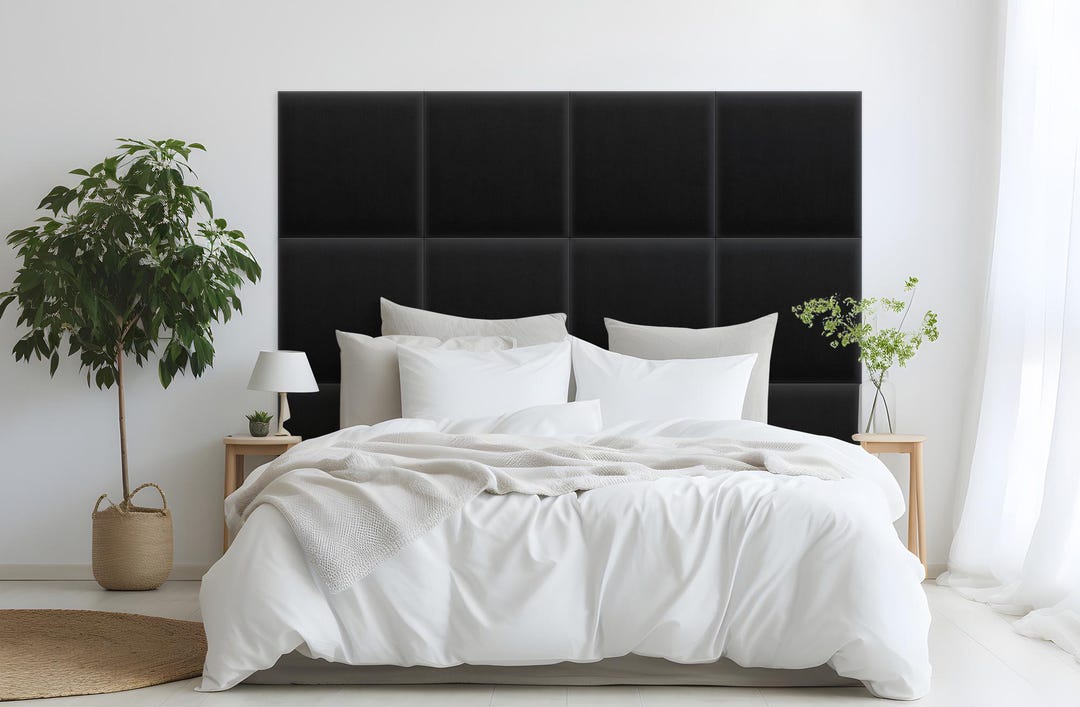SOFIA VELVET Black Upholstered Wall Cushion Fabric Panel Bed Headboard ...