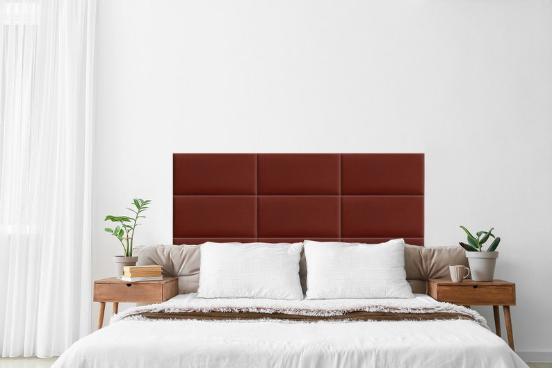 SOFIA Wine-red 18 Upholstered Wall Cushion Fabric Panel Bed Headboard Padded wall panels Velour Decoration Panel Kids Bedroom Living room image 3