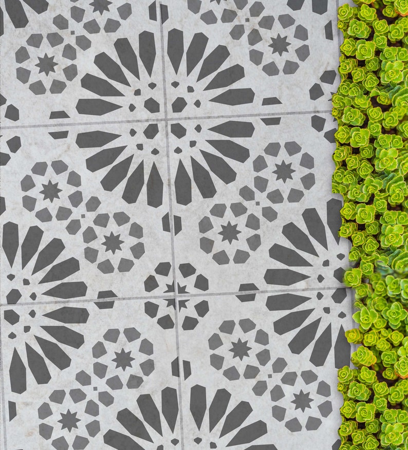 HYGGE Garden Patio Slab Stencil Concrete Tile Stencil flower Patio Floor Stencil for Painting Floor tile Stencil image 2