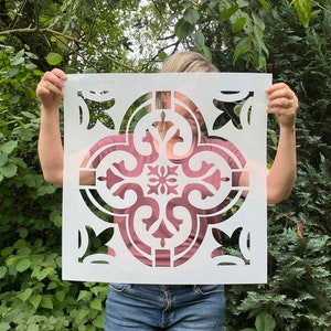 STOCKHOLM - Sjabloon tuinterrasplaat - Stencil betontegel bloem - Sjabloon terrasvloer voor schilderen Vloertegel 50 x 50 cm 40 x 40 cm 30 x 30 cm