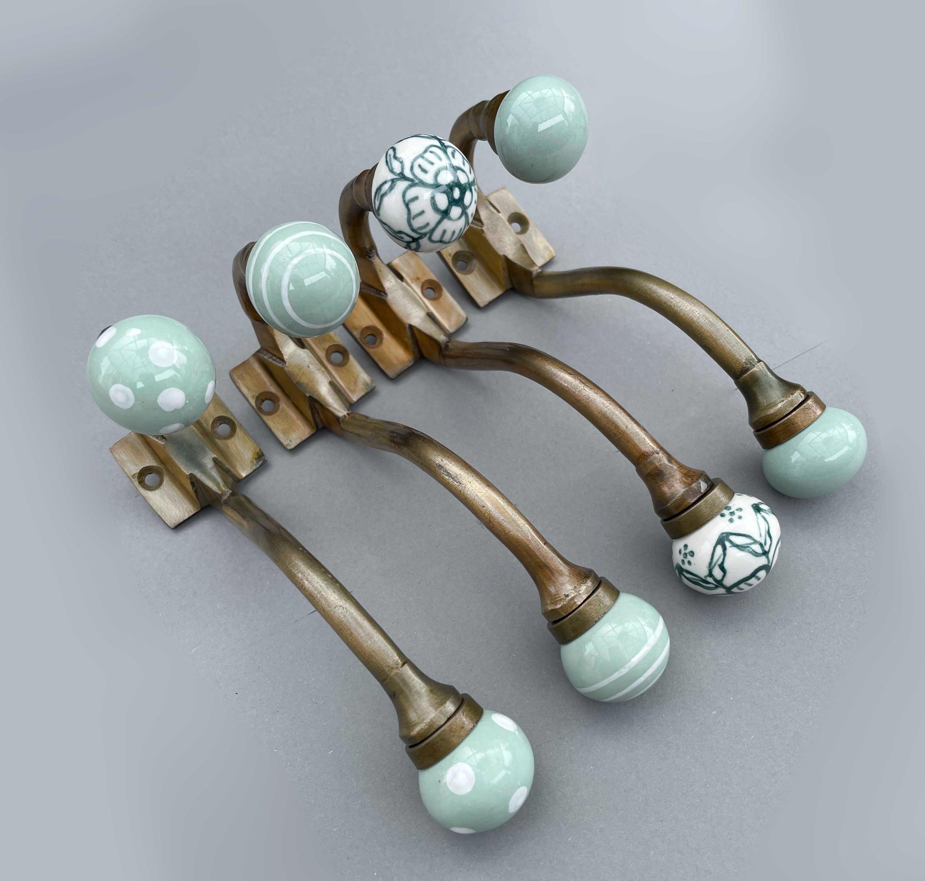 Green Floral Vintage Wardrobe hook for Entryway. Green flower. Floral green hooks for Jackets