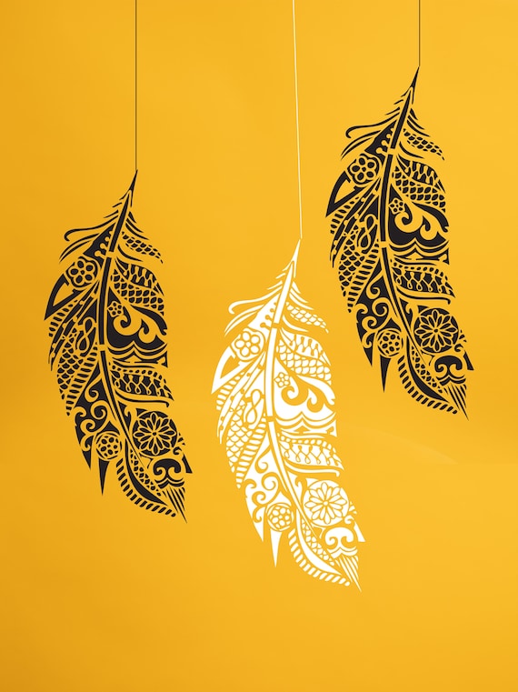 Bohemian Feather Wall Stencil Wall Stencils for Painting Craft Stencils  Furniture Stencils 
