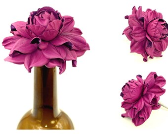 Unique Wine Lovers Gift! Custom Wine Bottle Stopper - Leather Purple Rose Wine Decor|Wine Wedding Favor|Metal Wine Cork|Wedding Wine Stopper