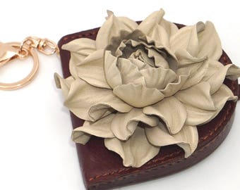 Hard Leather Bag Wallet w/Flower|Banknote & Coin Purse + Real Leather Floral Bag Charm|Hard Women's Wallet|Leather Rose for Woman's Handbag