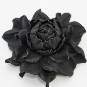 Mourning rose brooch or lapel pin, mourning black leather flower brooch|Gothic black rose brooch, mourning lapel pin|Mourning jewelry brooch