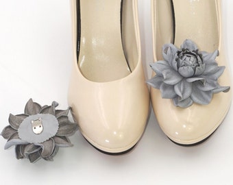 Genuine LEATHER SHOE CLIPS flowers, gray floral shoe decoration, wedding bridal shoe jewelry | Handmade shoe jewellery, Ukranie